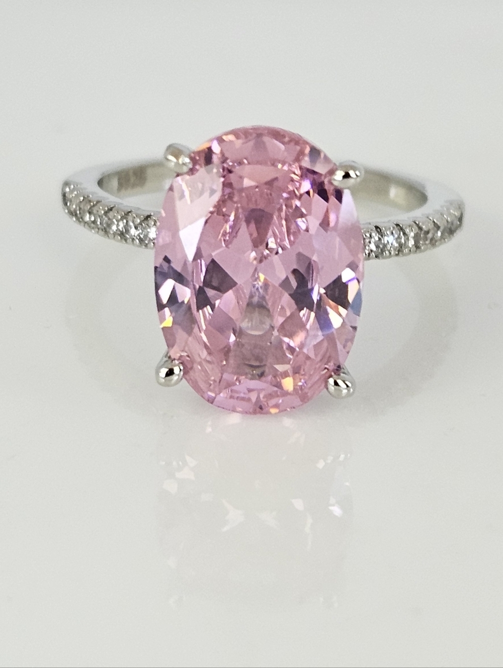 Gorgeous 5 Carat Pink Sapphire & Moissanite Ring Sterling Silver Size 7!
